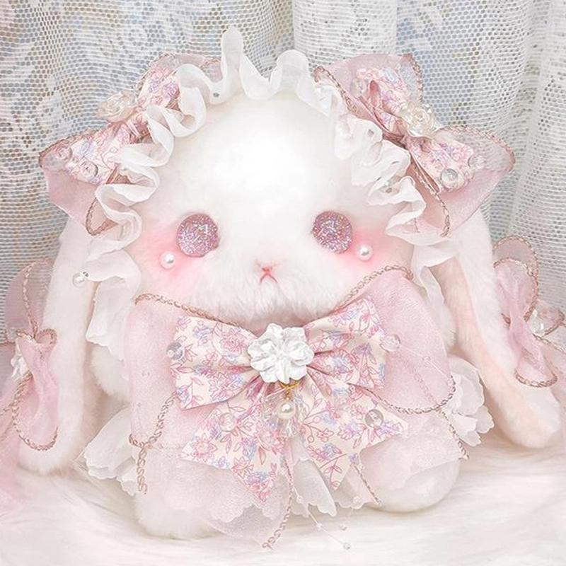 New Lolita Kawaii Drooping Ear Rabbit Doll Bag Bow Cute Plush Bag Pearl Original Crossbody Backpack Girlfriend Gift