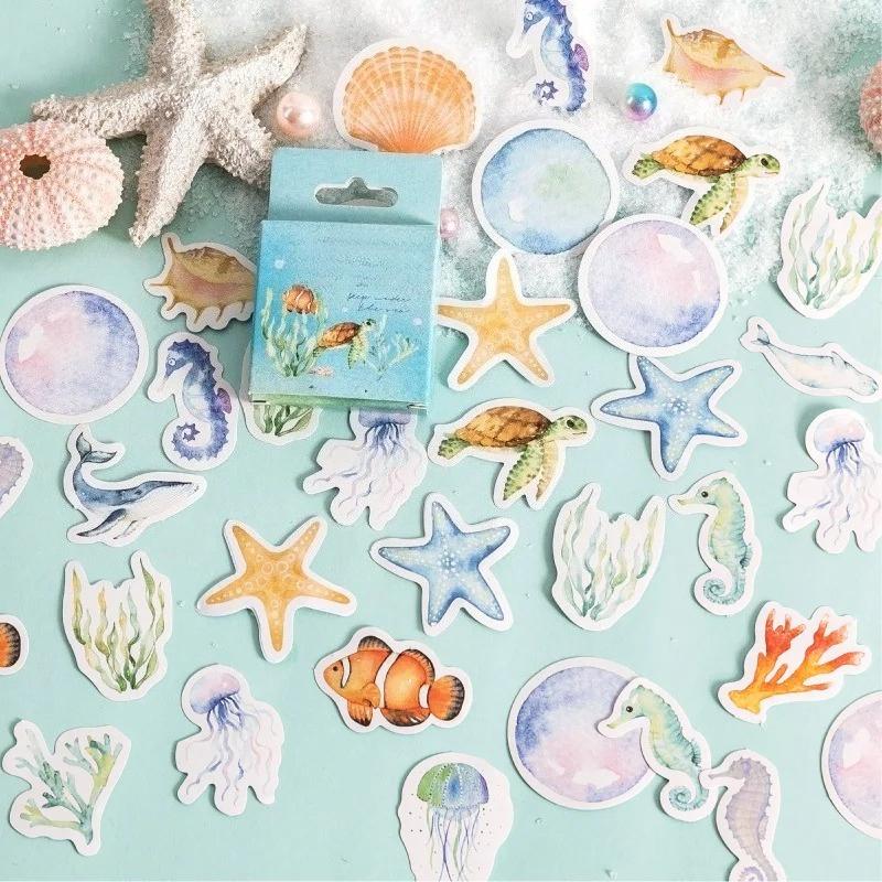 46pcs Deep Sea Realm Decorative Boxed Stickers Cute Animals Scrapbooking Label Diary Stationery Album Phone Journal Planner