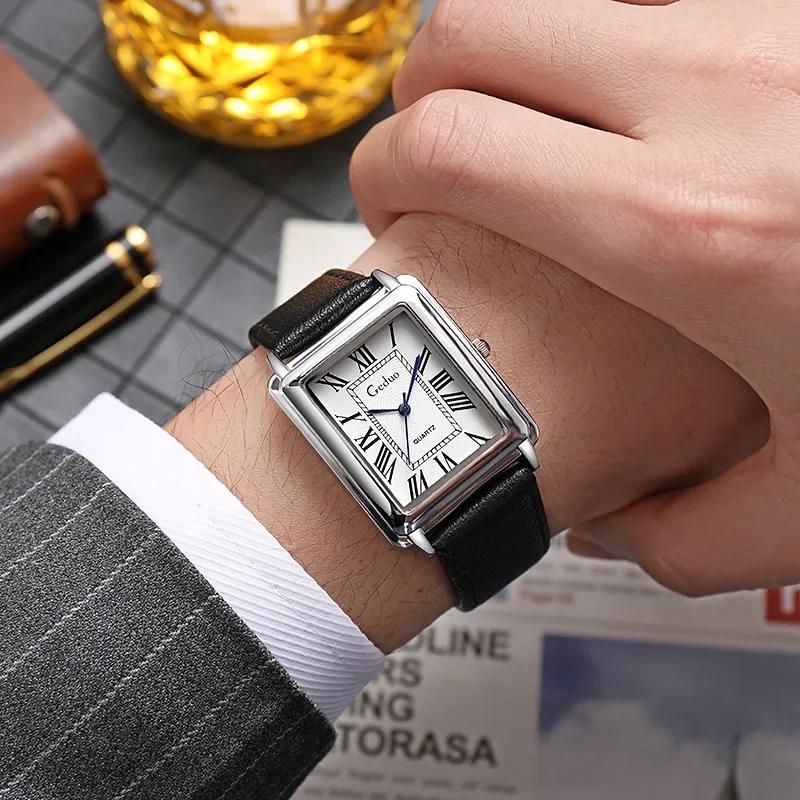 Ultra-Thin Rectangle Dial Men s Quartz Watches Luxury Business Style Leather Strap Waterproof Men Wrist Watches Reloj Hombre