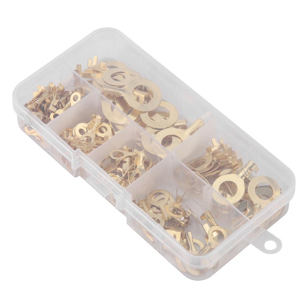 150PCS Durable 6 Types O-Type Terminal Brass Material Round Shape Brass Wiring Connector Round Bare Terminal Wire Termination
