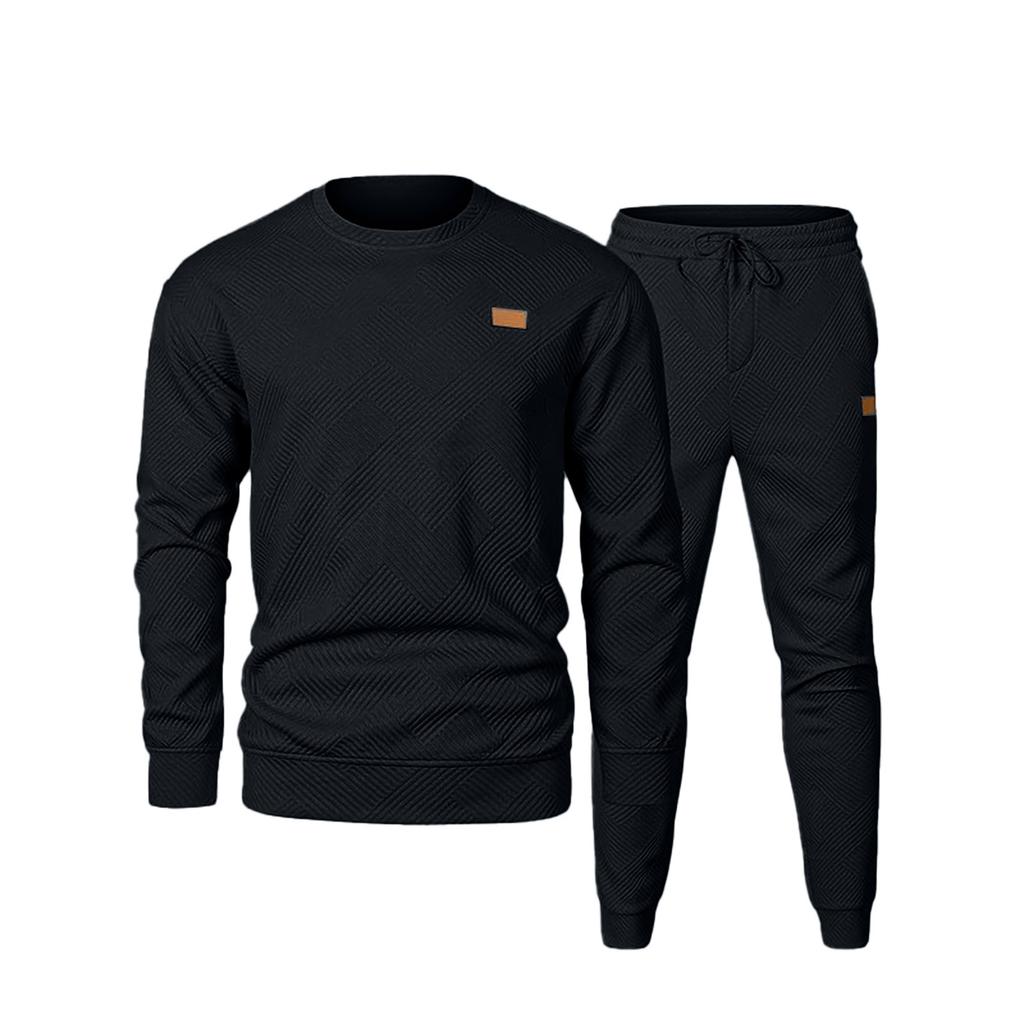 Sweatshirt Herren Sportlich Lässig Einfarbig Rundhals Jacquard Pullover Zweiteiliges Set Herren Langarmhose