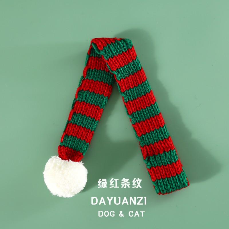 Knitted Striped Pet Christmas Scarf Cats Dogs Rabbits - Warm Thick Wool Neck Warmer Winter Holiday Photoshoot