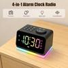 HUO JI Digital Alarm Clock with Large LED Screen, Adjustable Color & Brightness, Radio, 8-Color Dimmable Night Light, Nature Sounds, Sleep Timer, Doub