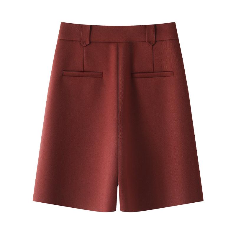 Ancola Women's High-Waisted Red Shorts - Spring 2025 Collection: Loose, Straight, Slimming, Wide-Leg Trousers