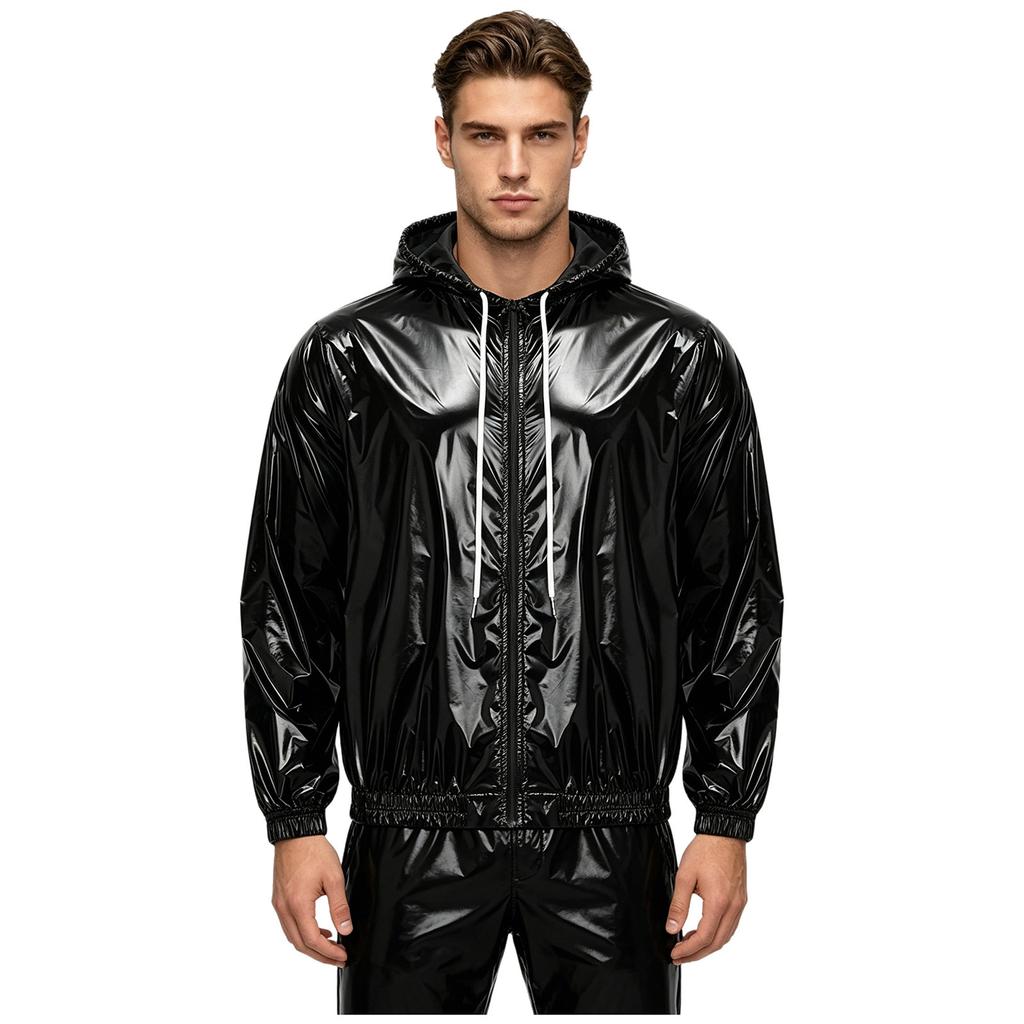 S-3XL Men Waterproof Hooded Jacket Long Sleeve Front Zip Up Drawstring Raincoat Windbreaker for Hiking Fishing Biking Outdoor