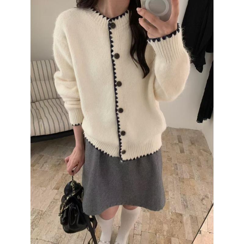 

Knitted cardigan women s clothing autumn and winter new round neck lace lazy wind loose casual sweater jacket women One size