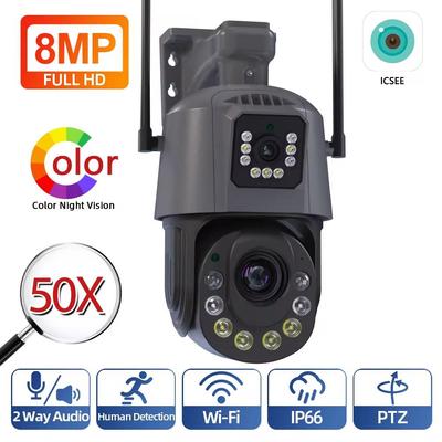 New 8MP Dual Lens Wifi PTZ Security Camera Outdoor 30X 50X Optical Zoom Human Detection Color Night Vision Video Surveillance Camera