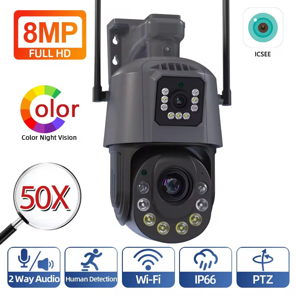 LS VISION 8MP Dual Lens Wifi PTZ Security Camera Outdoor 30X 50X Optical Zoom Human Detection Color Night Vision Video Surveillance Camera