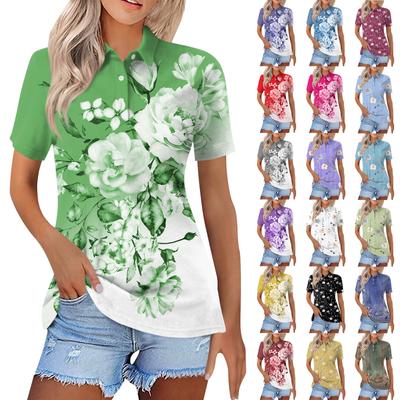 Women's Fashion Casual Lapel Short Sleeve Floral Print Shirt Women's Button Up Tops