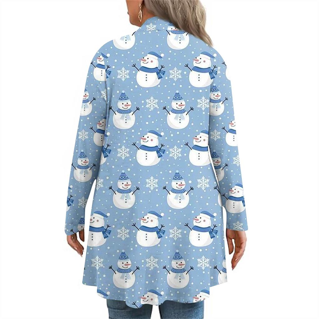 Women's Fall And Winter Fashion Casual Print Long Sleeve Mid-Length Cardigan Jacket