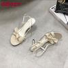 Fashion Fashion Round Toe Elegant Women Heeled Sandals Shoes Shallow Female Butterfly-Knot Ladies Medium Heels Sandals Shoes Pumps