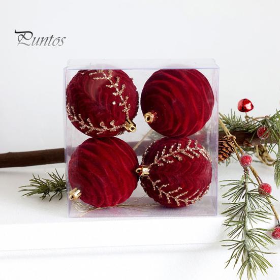 4 Stück Weihnachtskugeln, Ornamente, bruchsicher, 6/8 cm, glänzende Strasssteine/Kunstperle, rote Kunststoffkugel für Feiertagsparty-Szenen-Layout, Weihnachtsbaum