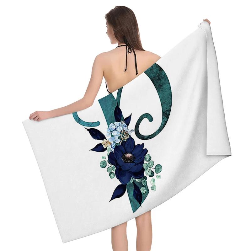 1pz Ghirlanda di fiori con motivo a lettere Telo da spiaggia, Coperta da spiaggia in microfibra ultra-fine, Asciugamano da bagno altamente assorbente, Adatto