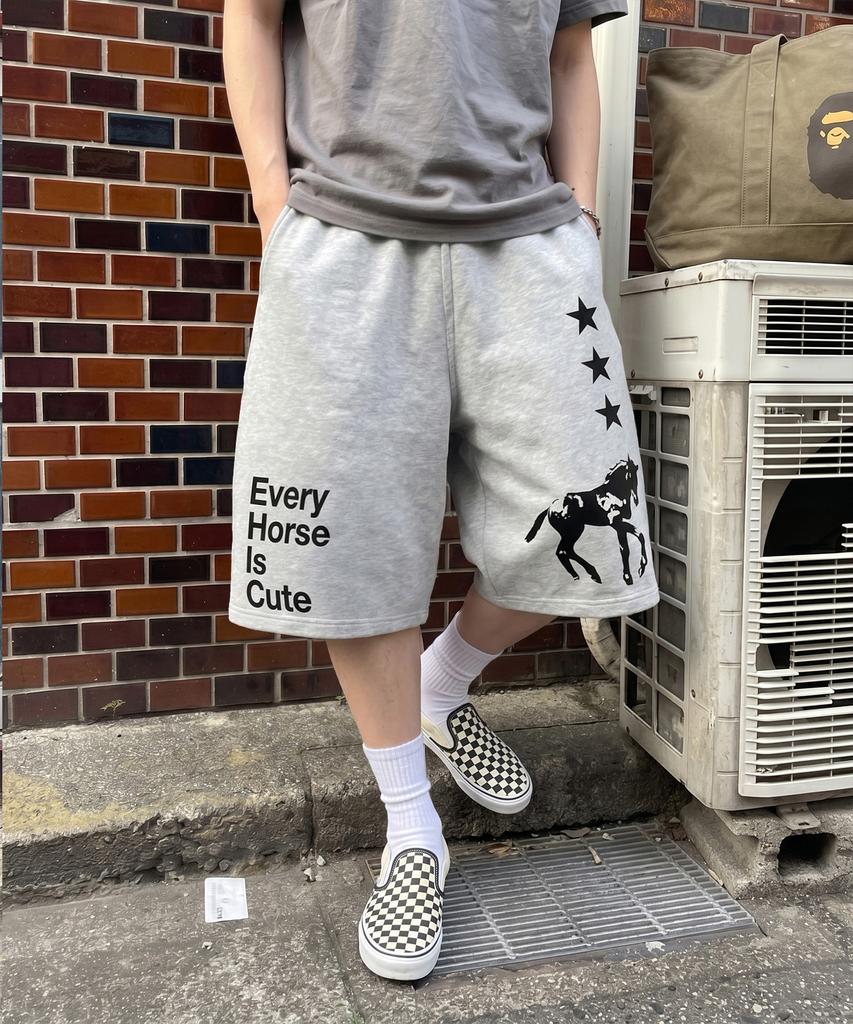 UNDEROFF Balloon Curved Sweatshirt Bermuda Pants Horse Grey