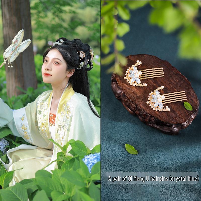 Tang Style Butterfly Flower Hanfu Hairpins - Simple Versatile U-Shaped Hair Accessories.