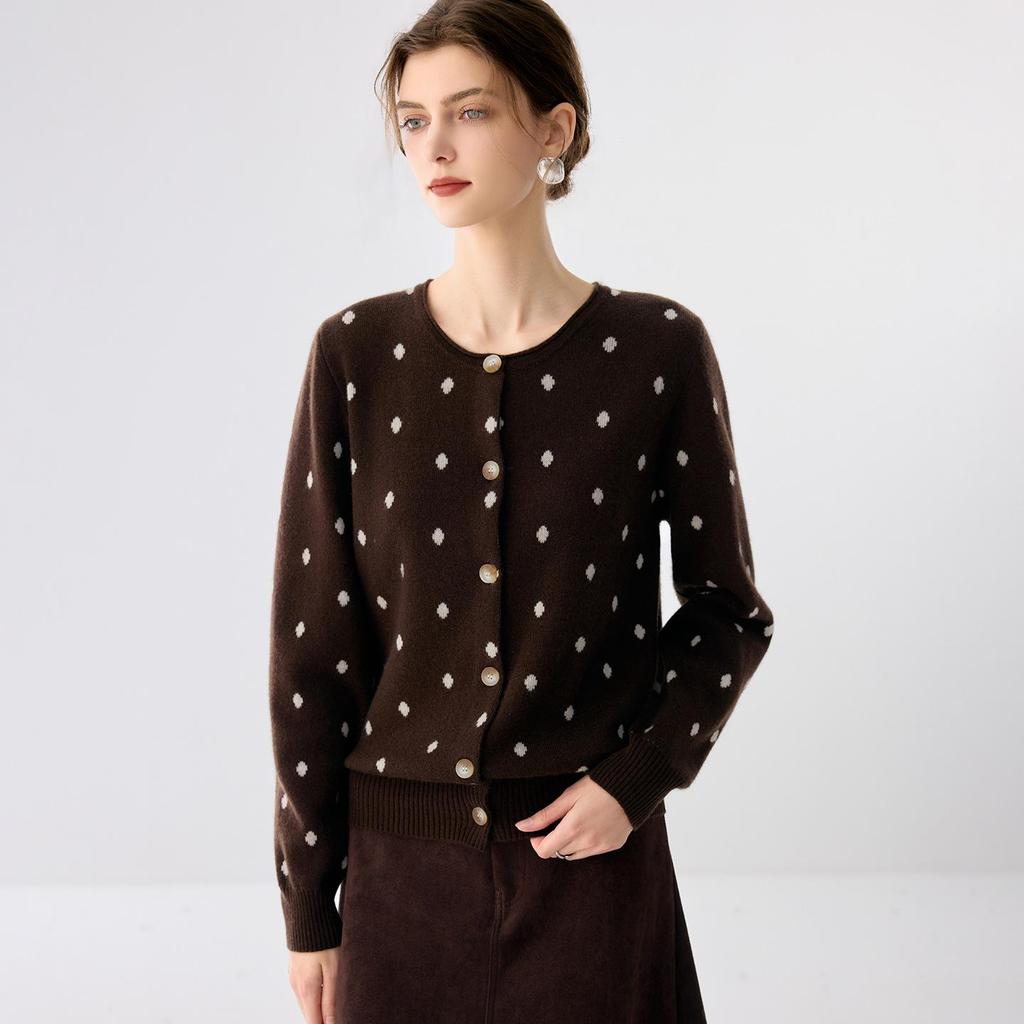 Lekasha Women's Fashionable Cashmere Polka Dot Knit Cardigan