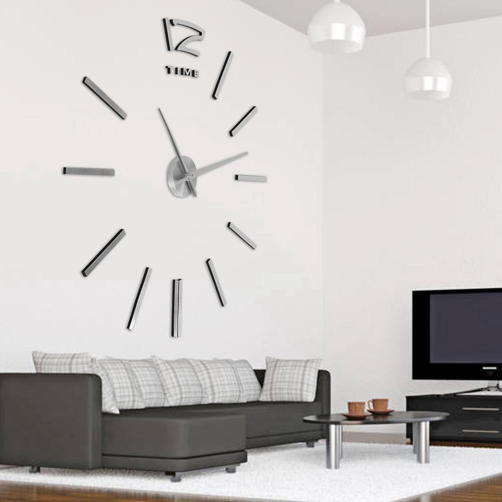 3D Mirror Luxury Modern Large Wall Clock Sticker Room Art Home Decor Silver