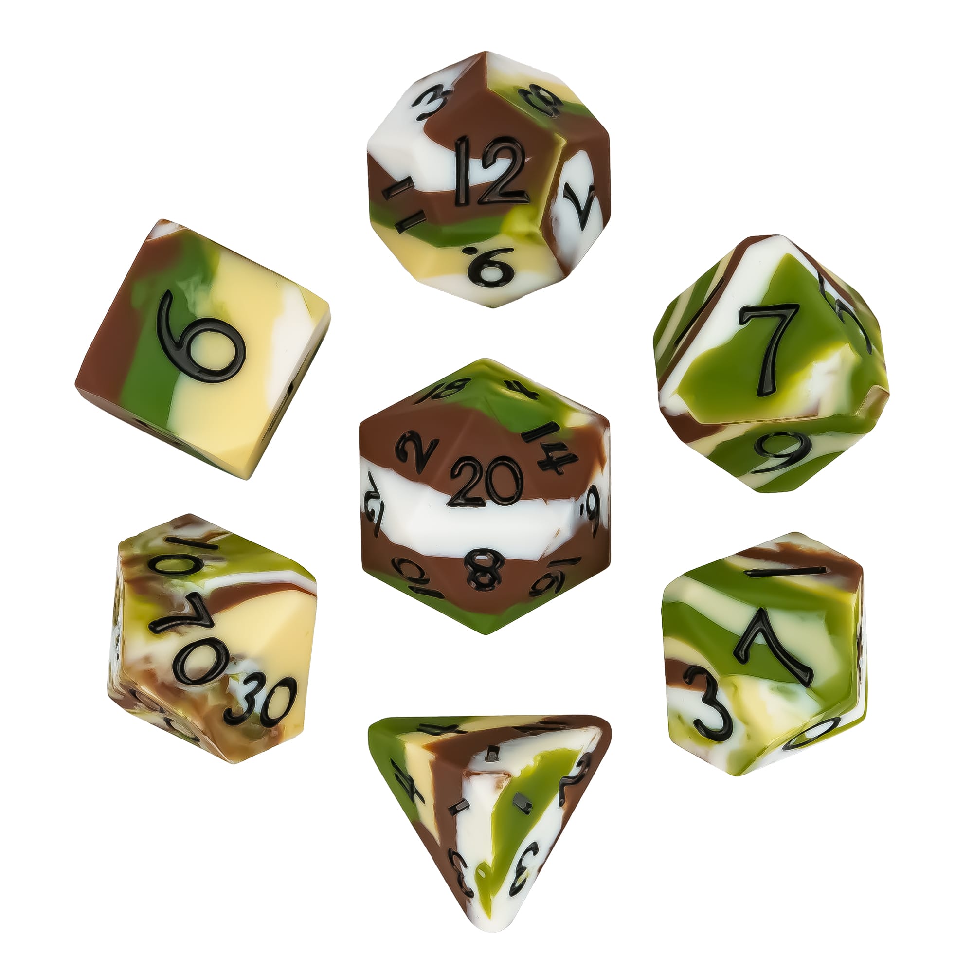 Cusdie Силиконовые кубики DND Разноцветные 7 шт. D4~D20 Мягкий Эластичный Набор многогранных кубиков для D&D Ролевой игры Настольные игры лесной камуфляж