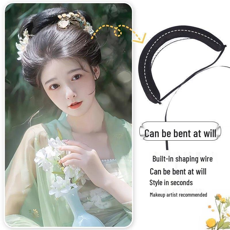 Tang Dynasty Wig Bag: Style-Ready Head-Covering with Side Ties, Hanfu-Inspired Round Hair Roller Pad.