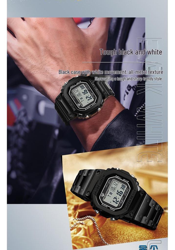 Sanda Men's Waterproof Square Multifunction Sports Alarm Watch