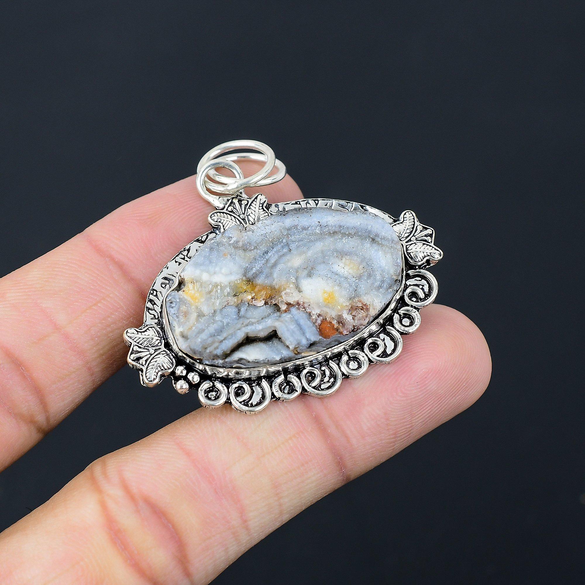 Натуральный жеода агат друза драгоценный камень кулон 925 стерлинговое серебро индийские украшения