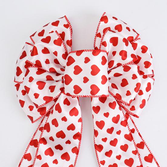 Valentine's Day Bow Heart Wreath Red Heart Christmas Tree Topper Bow Tie Decor for Romantic Party Home Celebration