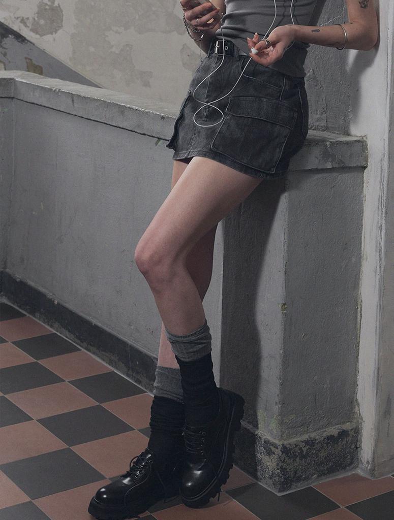 Geulouhaideu Versi Cargo Denim Mini Skirt (Belt Set)