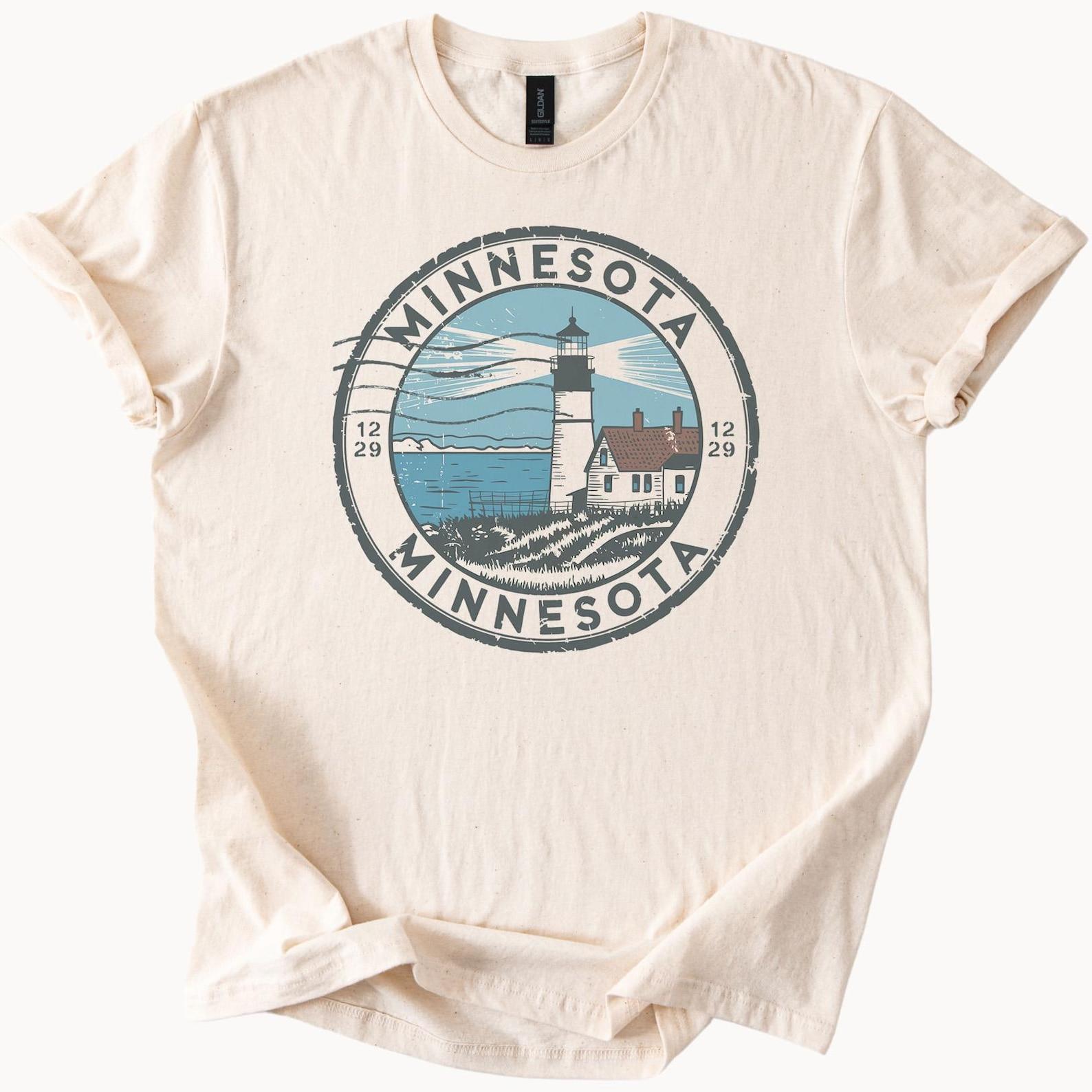 Minnesota Lighthouse Graphic T Shirt Lake Superior Scenic Nature Tee Minnesota Coastline Art Shirt Unique Minnesota Gift Apparel 150