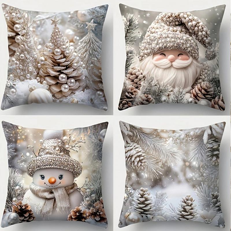 4pcs Christmas Cushion Cover Santa Claus Snowman Dwarf Printed Durable Cover 2025 New for Home Ornament Xmas New Year Decoration