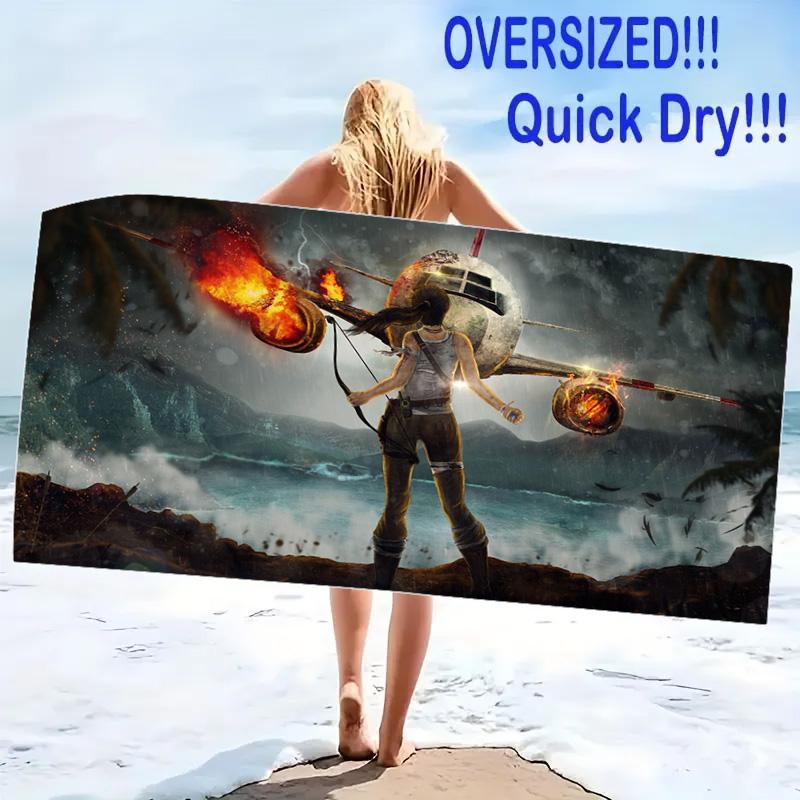 Tomb Raider Print Beach Towel, Large Soft Quick Dry Towel for Beach Camping Swimming