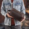 First Layer Cowhide Crazy Horse Leather Wash Bag, Retro Genuine Leather, Large Capacity Stationery Bag, Cowhide Storage Bag