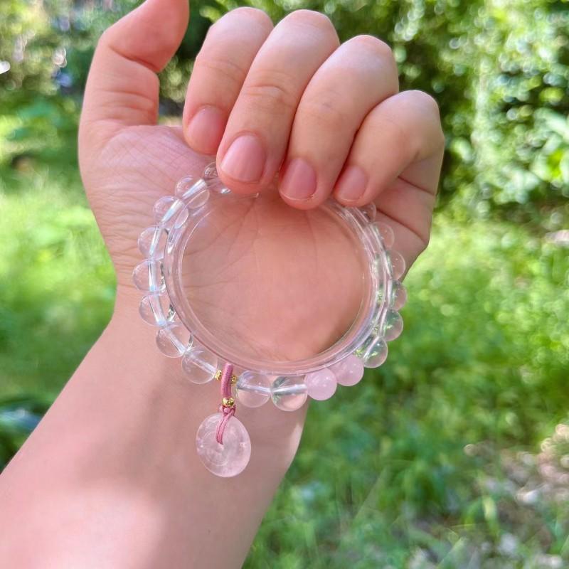 Natural White Quartz Crystal Bracelet With Pendant Handmade Minimalist Single Strand Women Friendship Gift