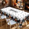 One polyester tablecloth, a retro Halloween-themed tablecloth, a tablecloth with a print of a pumpkin skull, bat, and castle.zyc