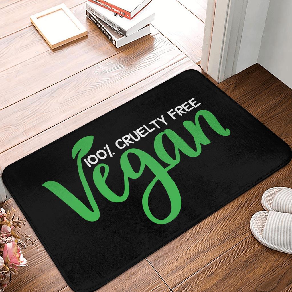Cute Rainbow Vegan Food Doormat Mat Anti-Slip Plant Based Diet Kitchen Bath Balcony Rug Carpet 40*60cm