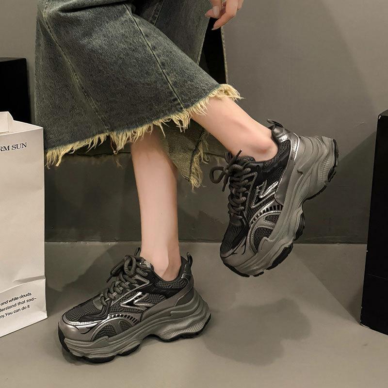 Dirty Dad Shoes Women's Autumn New Hong Kong Style Showing Small Casual Thick-soled Breathable Sports Shoes