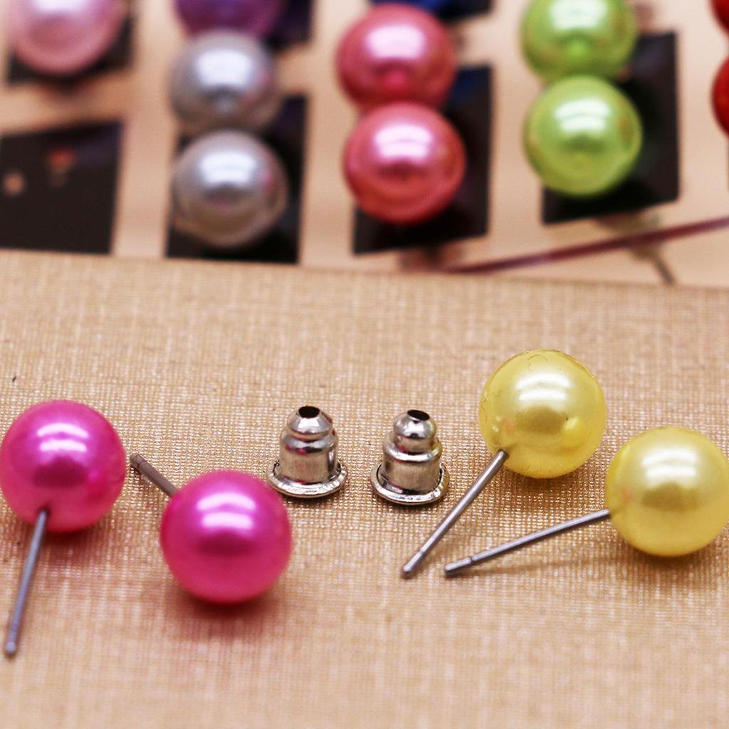 Classic 12-Pair Pearl Stud Earrings Set with Iron Needle