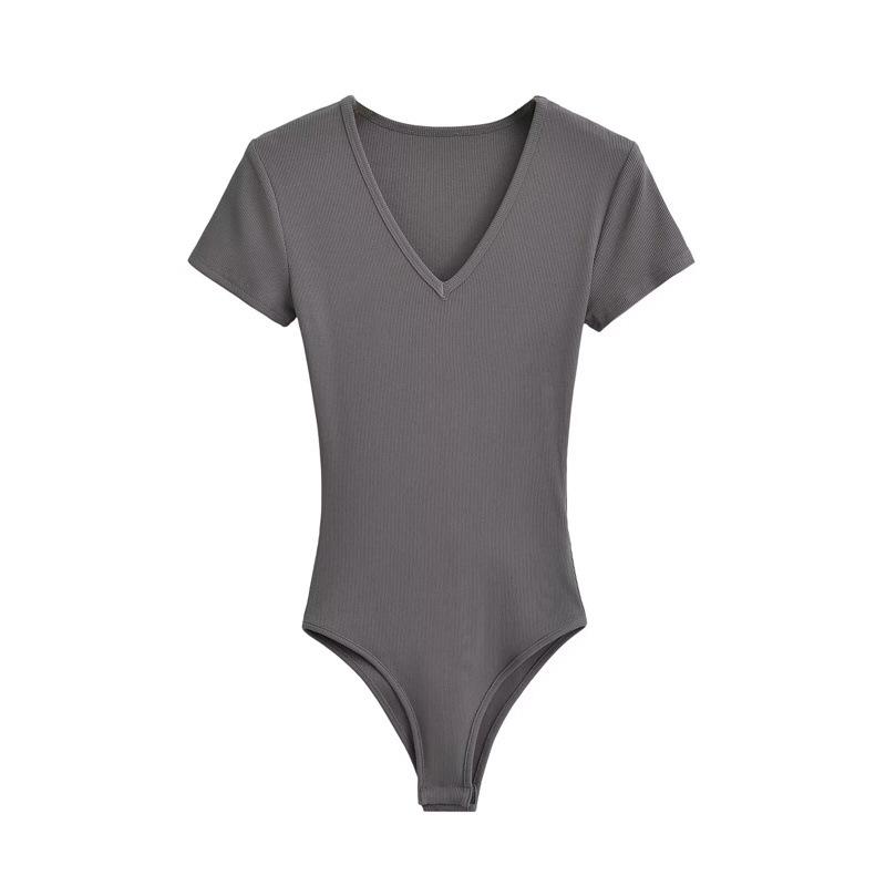 

Women s Slim Stretch V-Neck Jumpsuit T-Shirt - Sexy Short Sleeve Base Layer Top Small