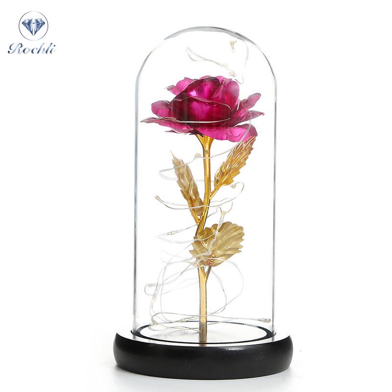 Gold Foil Rose Eternal Flower Glass Cover Gift for Valentine's Day, Christmas, New Year