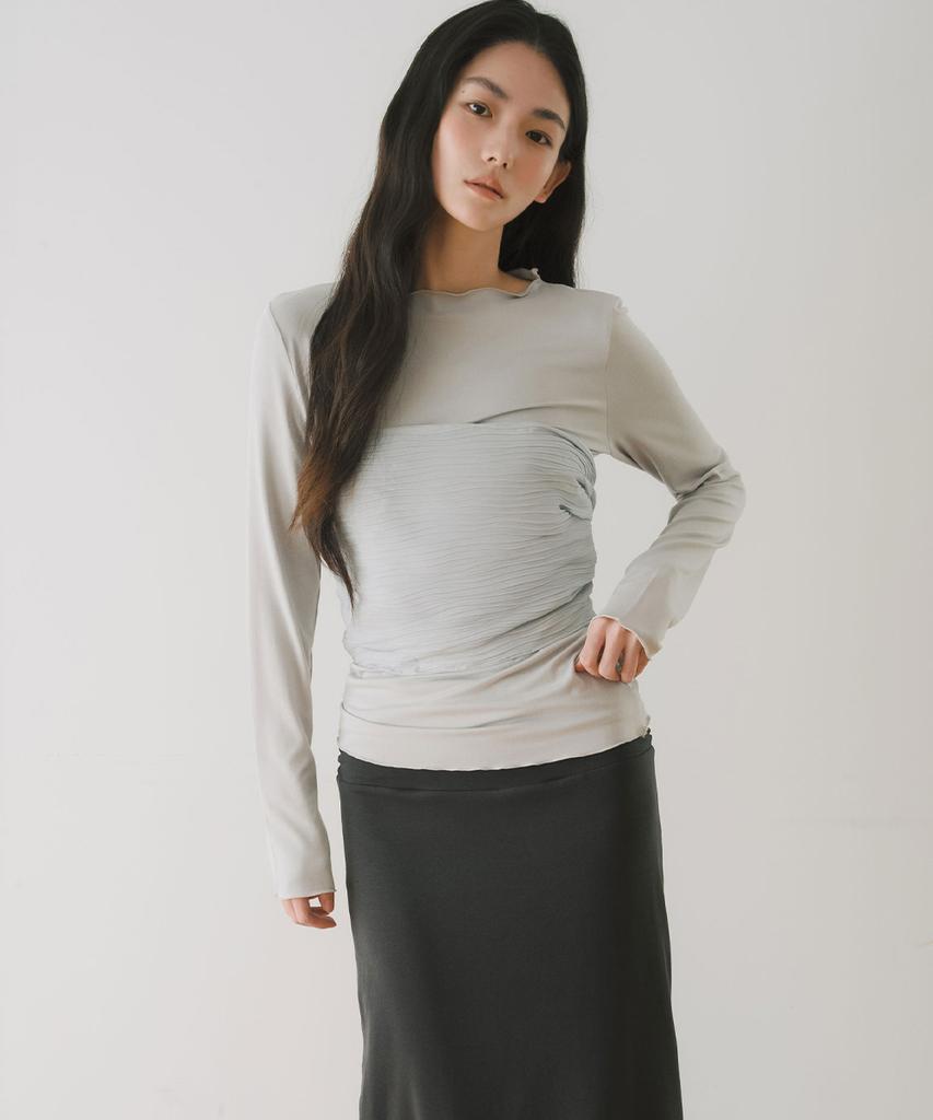 Ieoning Mock Neck Long Sleeve Top, Light Gray