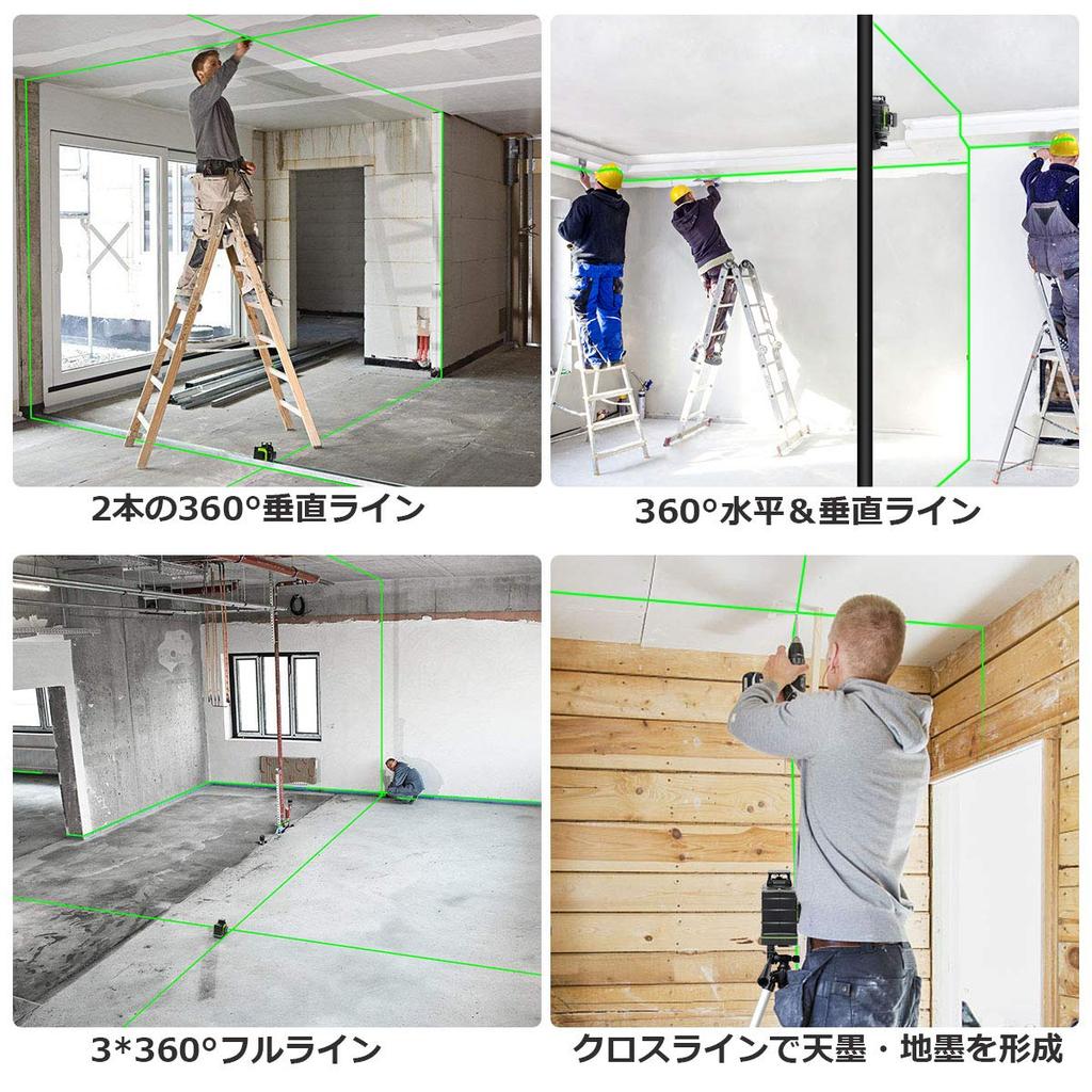 Huepar GF360G Green Laser Level with Cross Large Full Line Automatic Dual Power USB Receiver Compatible 3x360° Line, Square, Projection, Correction,