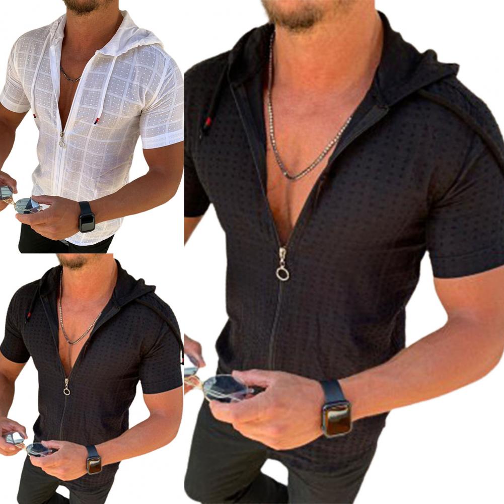Fashion Long/Short Sleeved Hoodie Zipper T Shirt Men Clothing Summer Solid Color Casual Plaid Print Open Stitch Thin Tshirt Mens