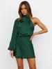 European and American Satin One-Shoulder Elegant Long Sleeve Evening Gown (2025)