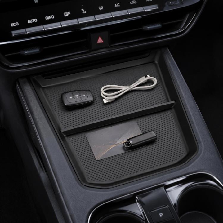 Small Item Storage for Car Console, Flexible Rubber Lower Tray with Two Section Design, Simple Placement, and Cleaner Access During Drives