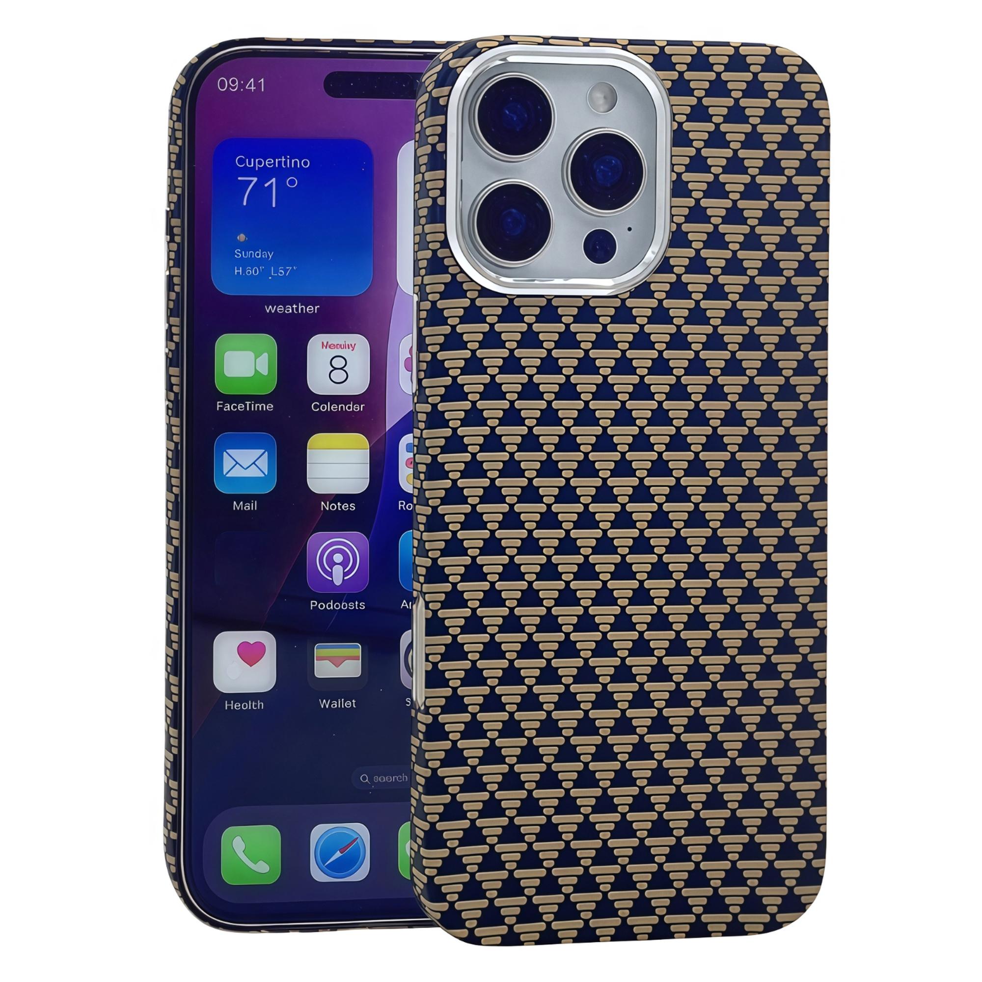 

For iPhone 16 Pro Case Compatible with MagSafe Carbon Fiber Texture Hard PC Phone Cover Gold
