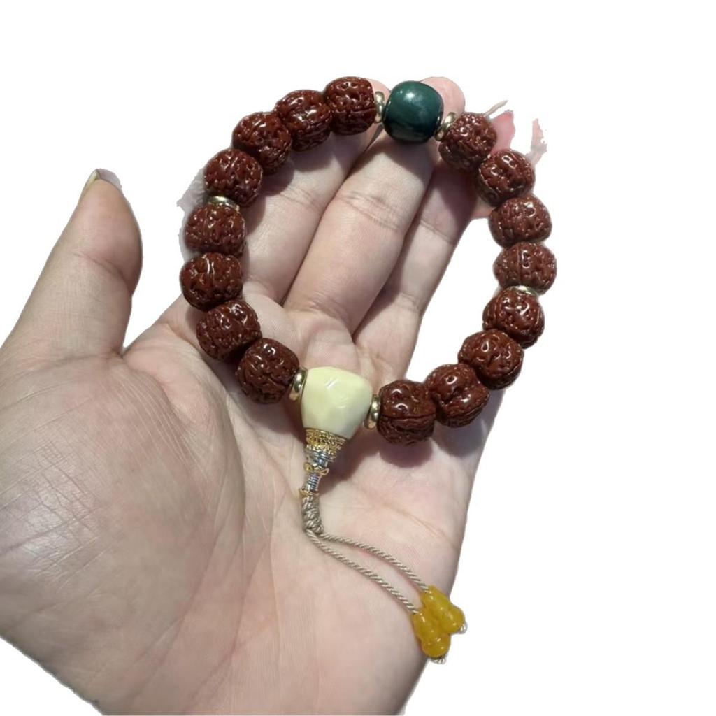 Banyan & Vajra Seed Bracelet with Plum Blossom & Double Dragon - Unisex Buddhist Prayer Beads