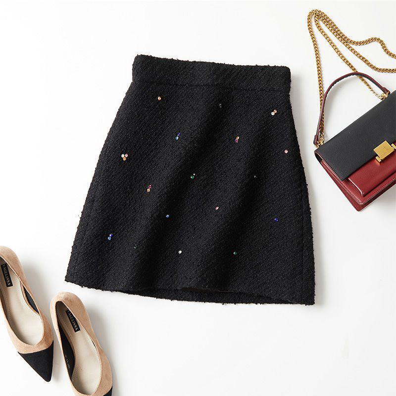 

Versatile 2025 Wool Blend Studded High-Waisted A-Line Mini & Midi Skirt for Women S чёрный