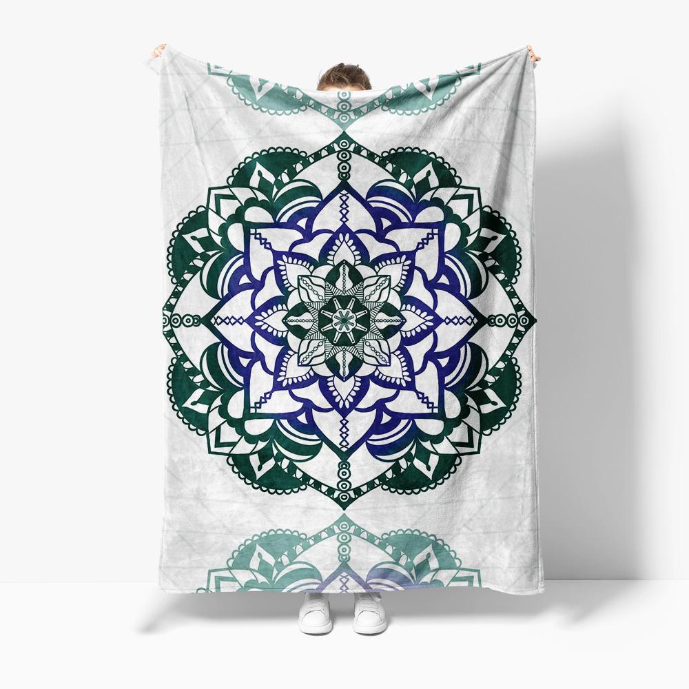 Boho Floral Mandala Blanket Aesthetic Throw Blanket Soft Fleece Throw Decorative Throw Blanket for Sofa Bed Couch Living Room Be 75x90cm