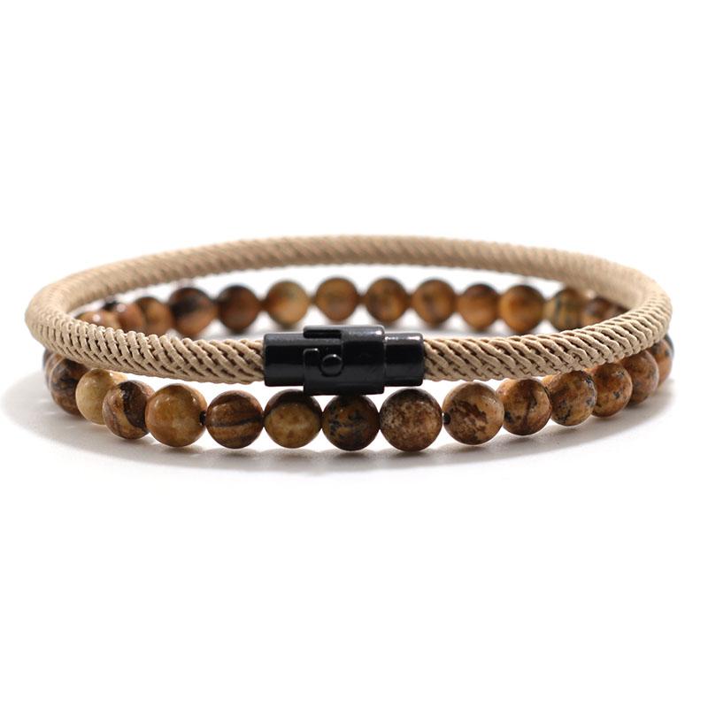 New 2Pcs Men Bracelet Set Lucky Red Thread Braslet 6mm Natural Onyx Tiger Eyes Stone Strand Braclet Pulseria Homme Beach Jewelry