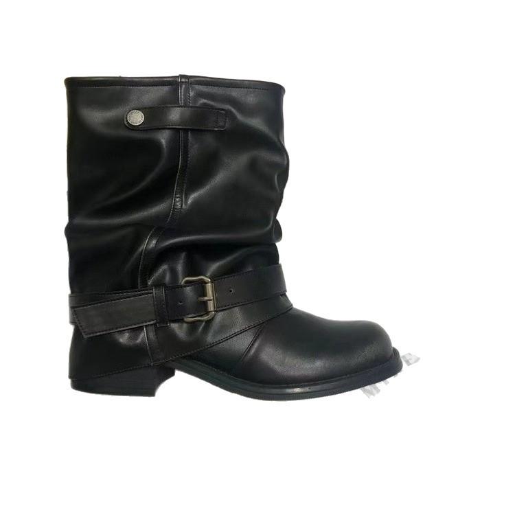 Short Boots 2026 New Western Cowboy Boots for Women Retro Black Thick Heel Pants Short Boots for Women