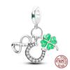 Copper Green Collection Four Leaf Clover Pendant Compatible With 4MM Hole Diameter Do It Yourself Bead Charms Fashion Ideal For Women Jewellery Gift H